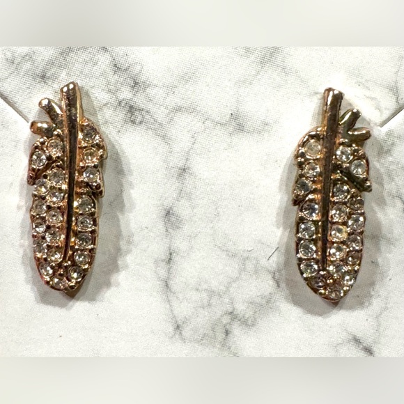 Fossil brand earrings - feathers in rose gold tone with pave style rhinestones. - Picture 3 of 3